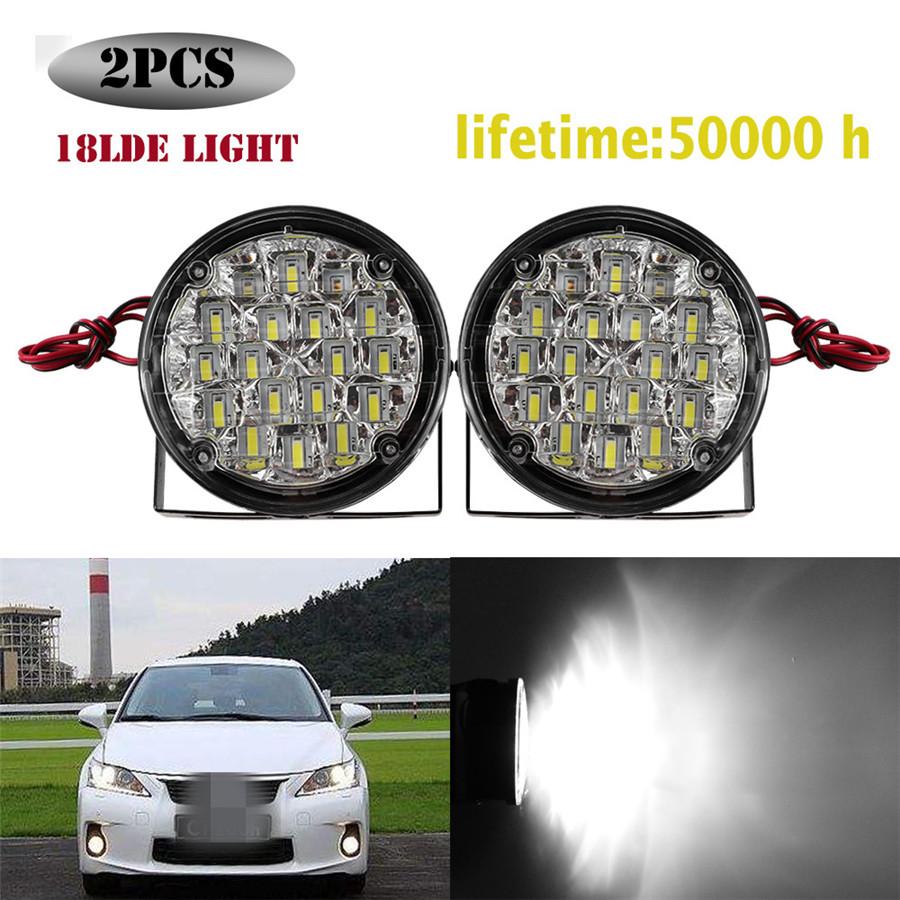 Car Drl Daytime Running Light Fog Lights Lamp Drl Fog Lamp 2Pcs 18 Led Round 12V 6500K Super Bright