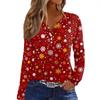Women's T Shirt Tee Christmas Print Button Long Sleeve Daily Weekend Fashion Basic V- Neck Regular Top