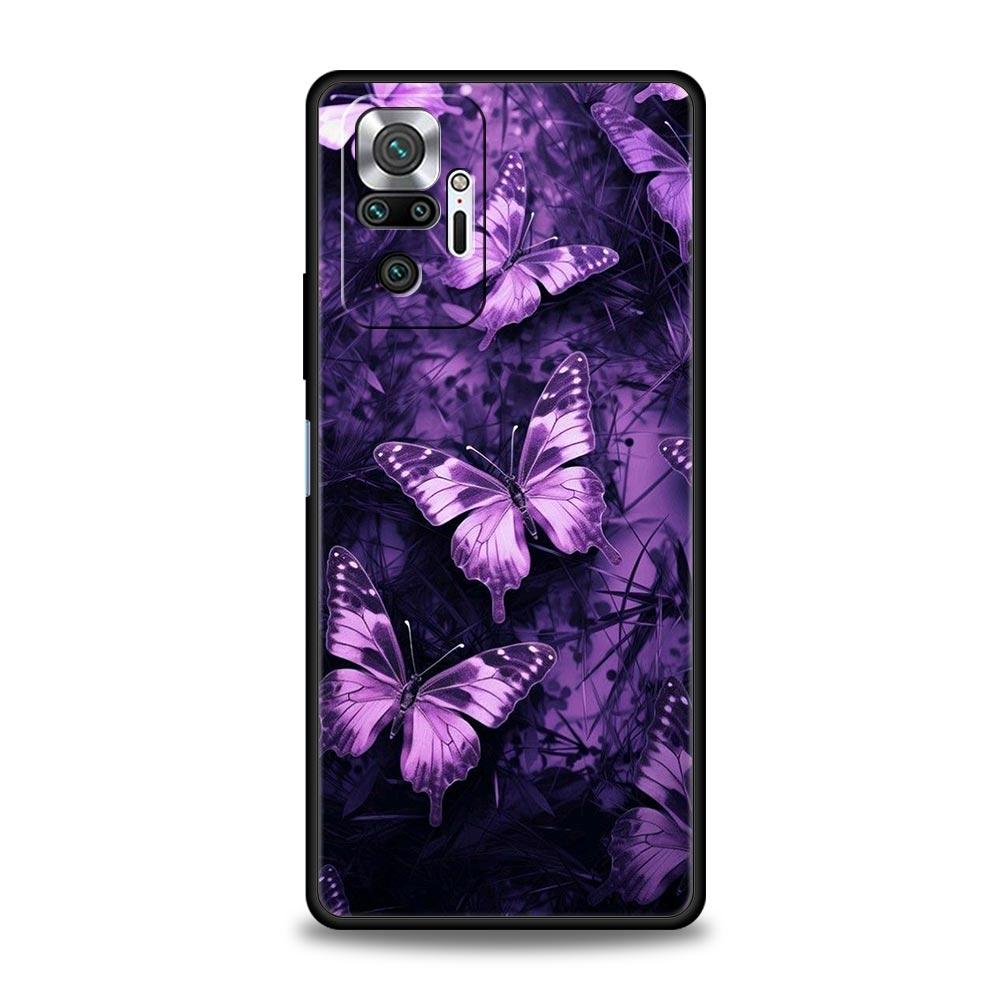 Art Purple Butterfly Phone Case Cover for Redmi 14C 10C Note 15 14 13 12 10 11 K40 Pro Plus 5G Shockproof Soft TPU Shell Fundas