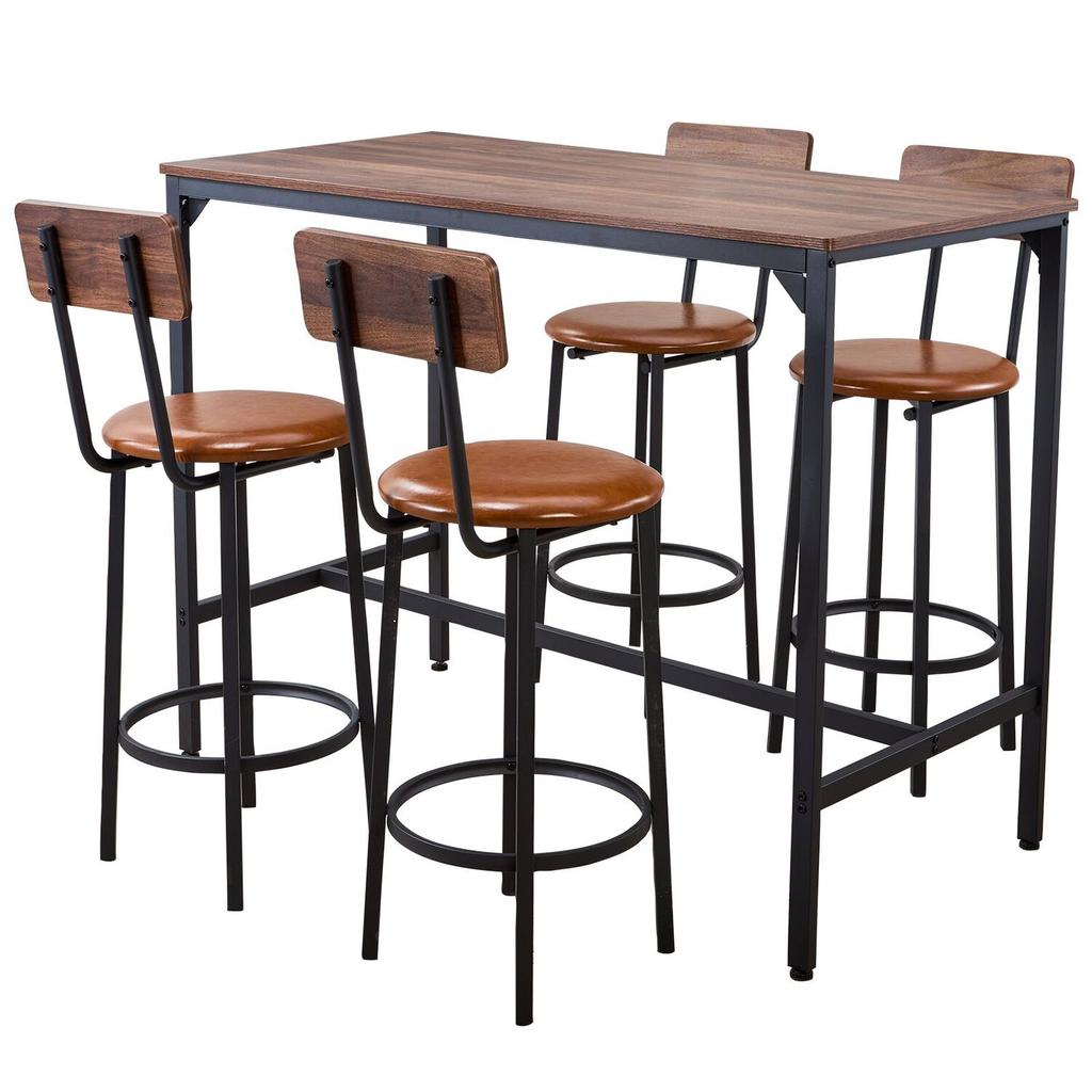 Bar Table, 5PCS 1193.8mm Bars Tables Set, Bar Tables and Chair Set with Rounded Edge Design, Rectangular Pub Table with Four Stools for Living Room,