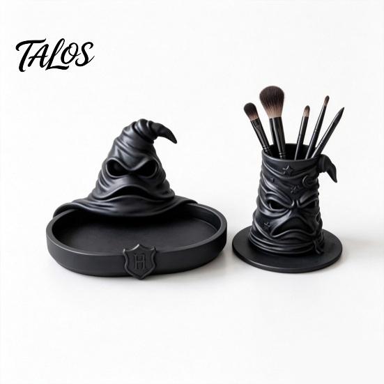 Minimalist Tabletop Organizer Wizard Hat Storage Box, Gothic Desk for Makeup Brushes And Compact Countertop Case Pens, Dark Academia Vintage Halloween