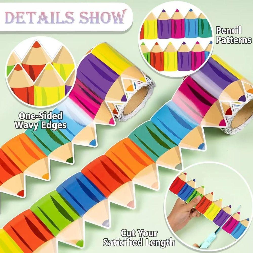 Waterproof Border Trim Self-adhesive Noticeboard Trim Multipurpose Pencil Pattern Border Classroom