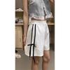 Women's White High-Waisted Sport Shorts - Summer Bow-Tie Design Wide-Leg Mid-Length Shorts