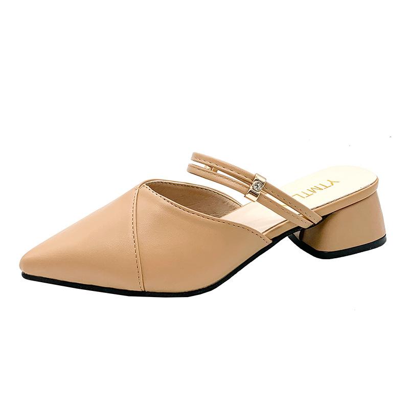 Thick-heeled cool slippers women's summer new baotou half slippers Korean version wears high-heeled women's shoes inside and outside