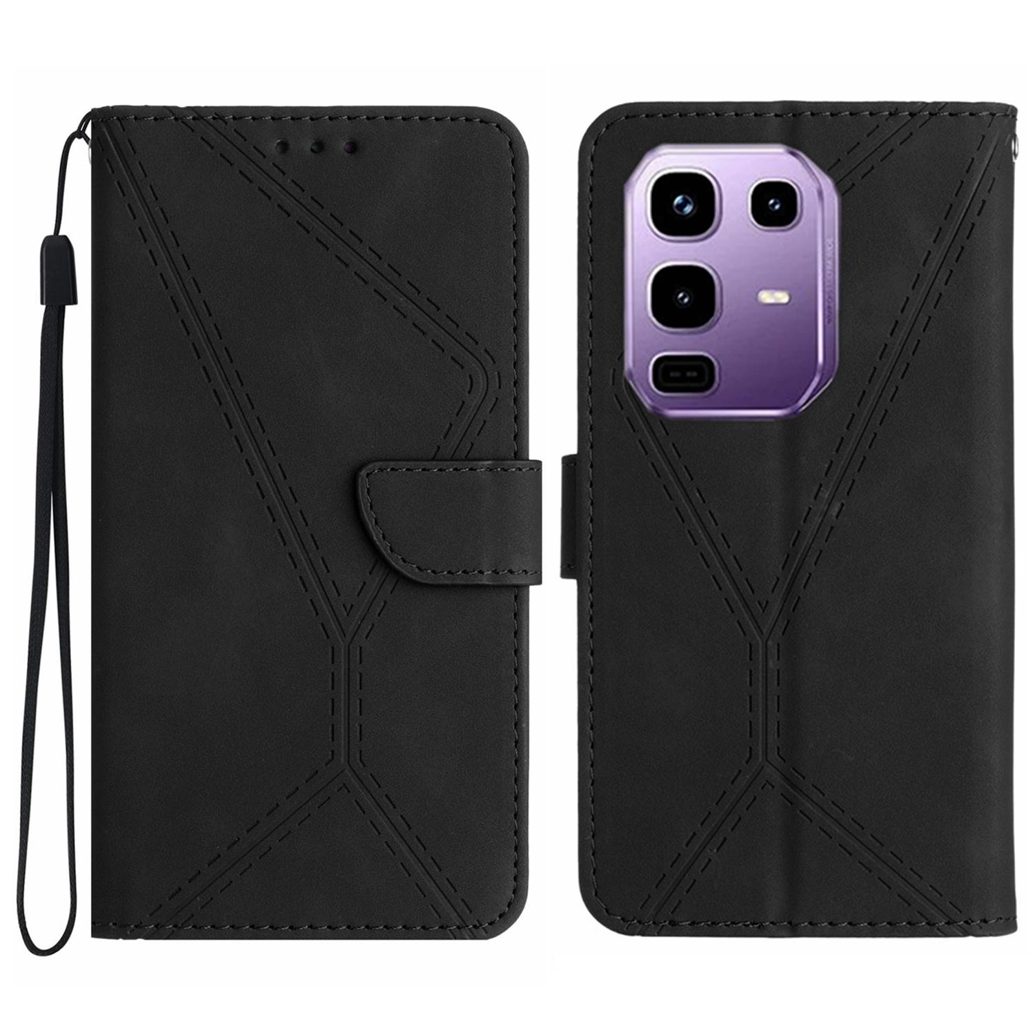 

For Infinix Note 50x 5G Case Skin Touch Lines Imprinted PU Leather Flip Phone Cover Black