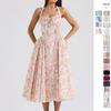 Lace Dress2025 New Summer Slim Fit Sling Long Dress European and American Fashion Print Hanging Neck Lace Dress