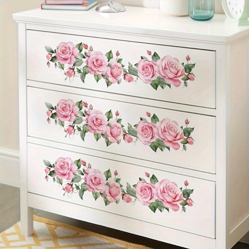 Rose and Green Leaf Floral Wall Sticker, Self-adhesive PVC Waterproof Mural, for Living Room, Bedroom, or Wardrobe Decoration Removable Home Wall Art