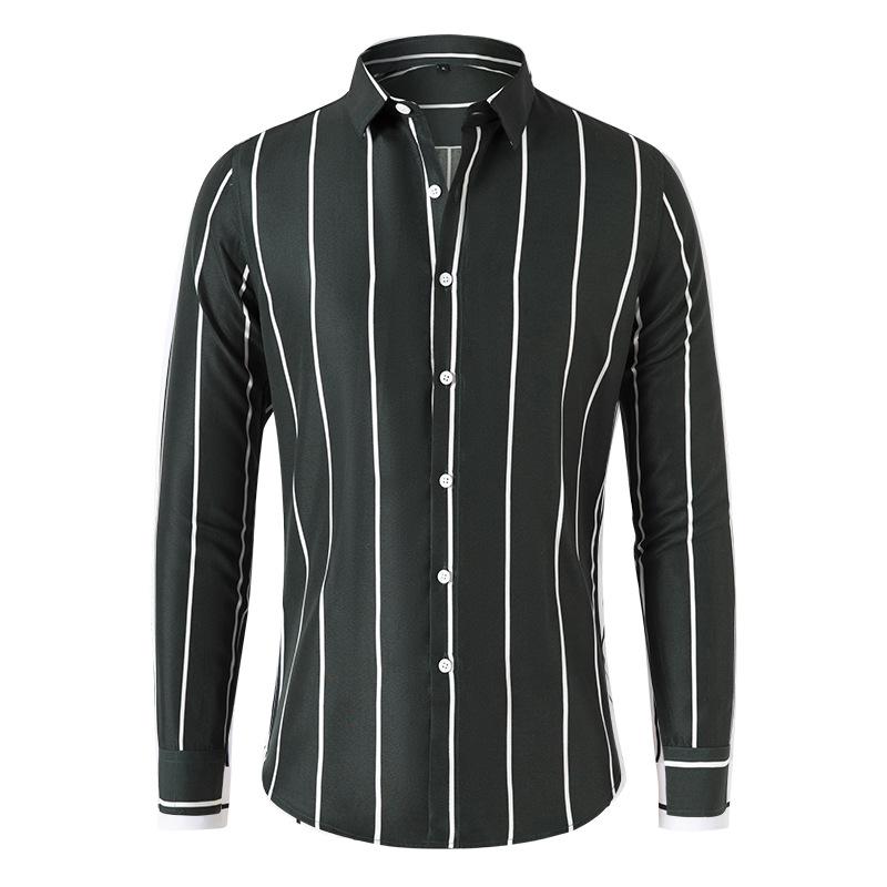 Men's Casual Slim Shirt Striped Long Sleeve Shirt Loose Large Size Shirt