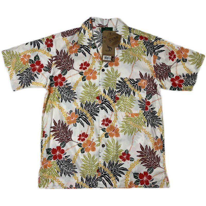 Men's Summer Cotton Loose Big Flower Seaside Vacation American vintage Hong Kong Style Couple Print Loose Short sleeve Shirts