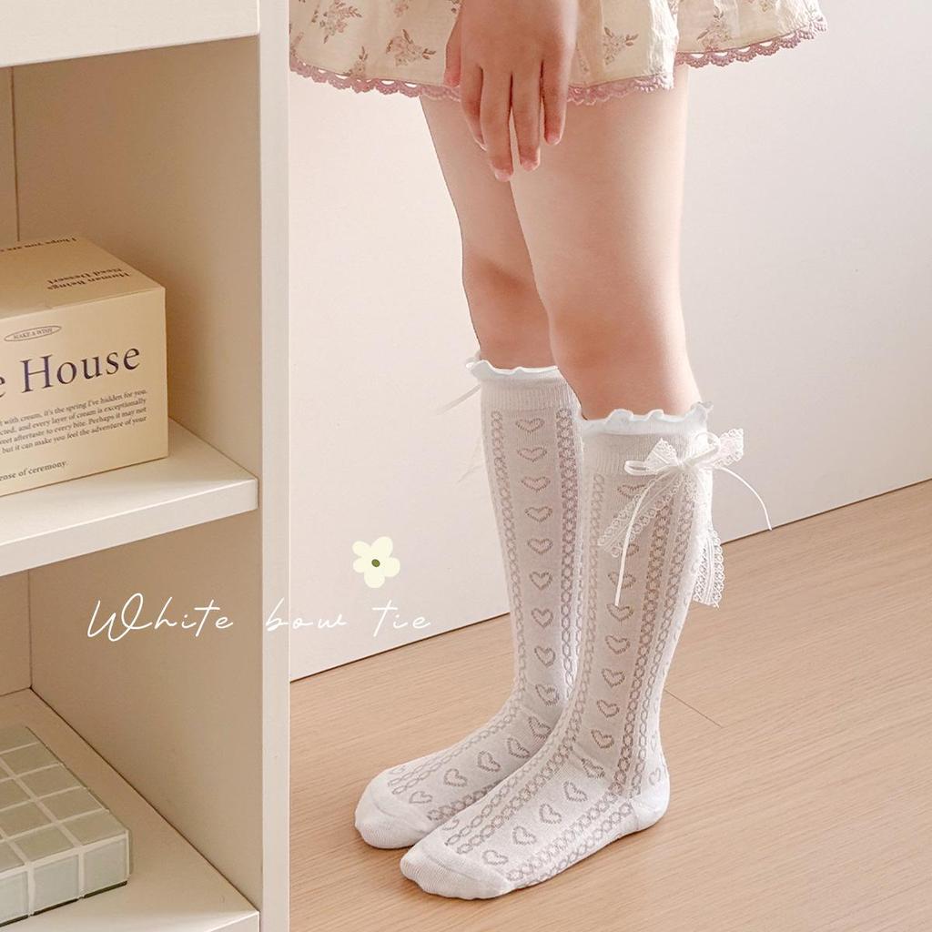 Minliu Mädchen Weiße Schleife Kniehohe Prinzessin Socken - Dünn, Nahtlos, gekämmte Baumwolle für den Sommer.