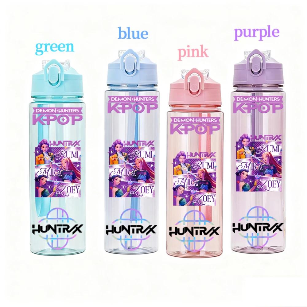 800ML KPOP Demon Hunters Transparent Water Cup Leakproof Shatterproof Anime Fashion Portable Sports Cup designed for Boys and Girls Present