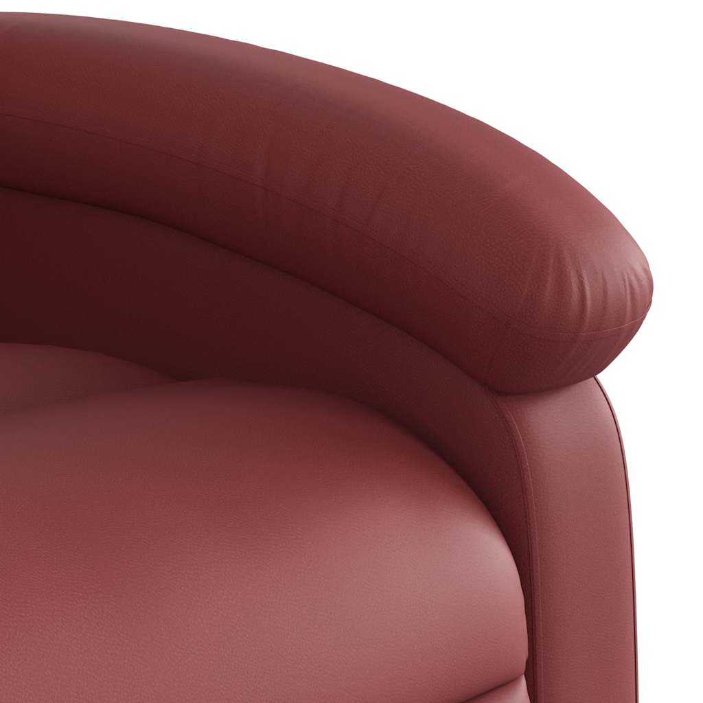 Massage Recliner with Rising Function Burgundy Artificial Leather