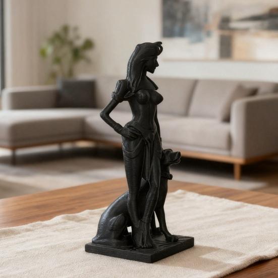 3D Printed Women And Dog Figurine, Egyptian Goddess Dog Sculpture, Collectible Tabletop Statue for Living Room Bedroom Bookshelf, Desk Decor