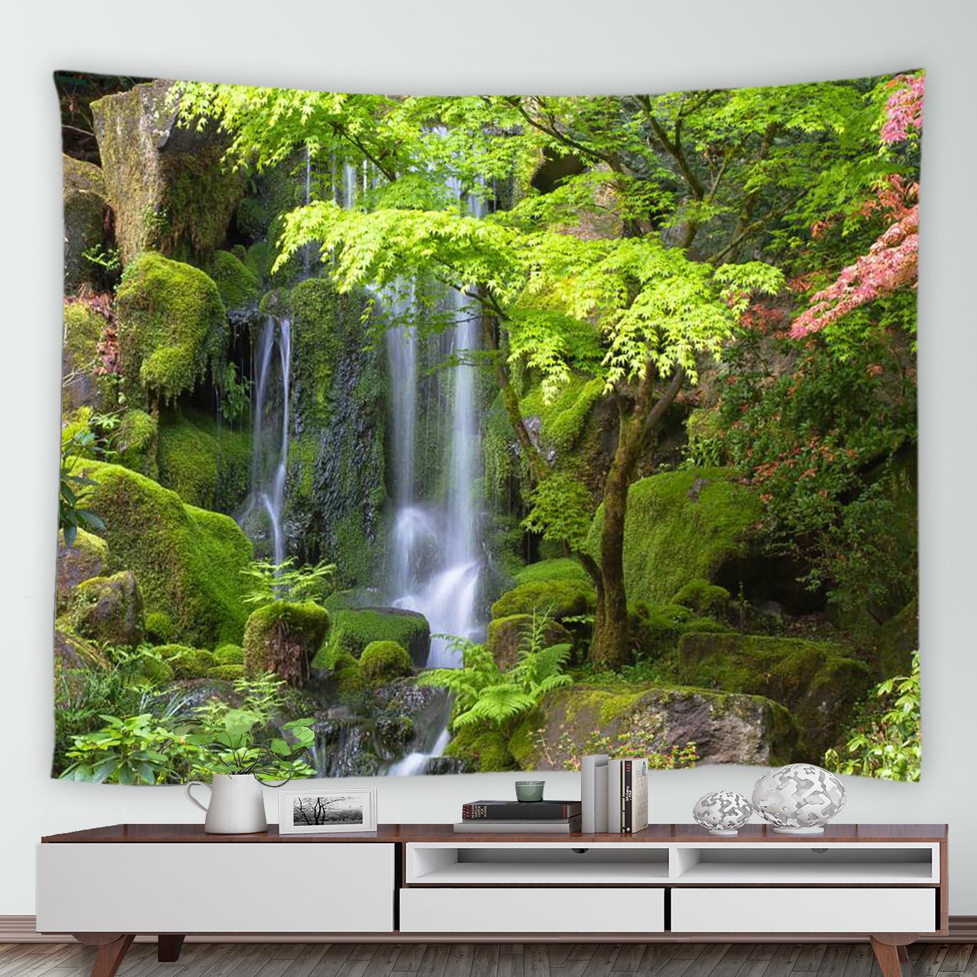 

Украшение дома Деревенский Природный Пейзаж Настенный Туман Дерево Водопад Пейзаж Гобелен Фреска Зеленый Лесной Гобелен 230x180 200x150cm