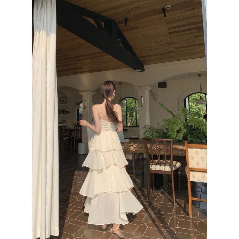 French Gentle Collar Neck Suspender Dress Fairy Summer Beautiful Dress Seaside Vacation Cake Dress