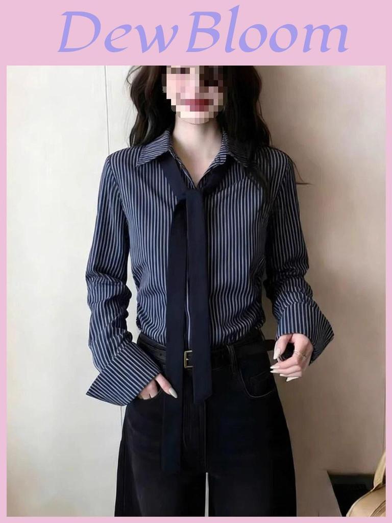 Womens Long Sleeve Spring Designer Shirt With 3d Stripe Pattern For Casual Wear