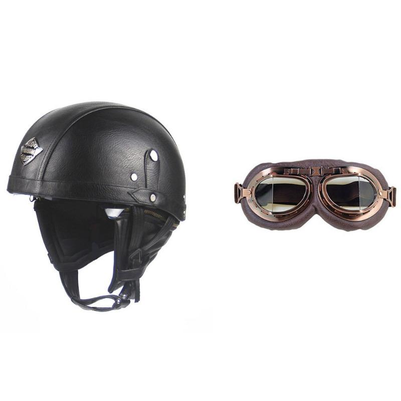 Vintage Personality Helmet Lens Standard Motorcycle Half Helmet Scooter Cruise Leather Helmet Prince Helmet