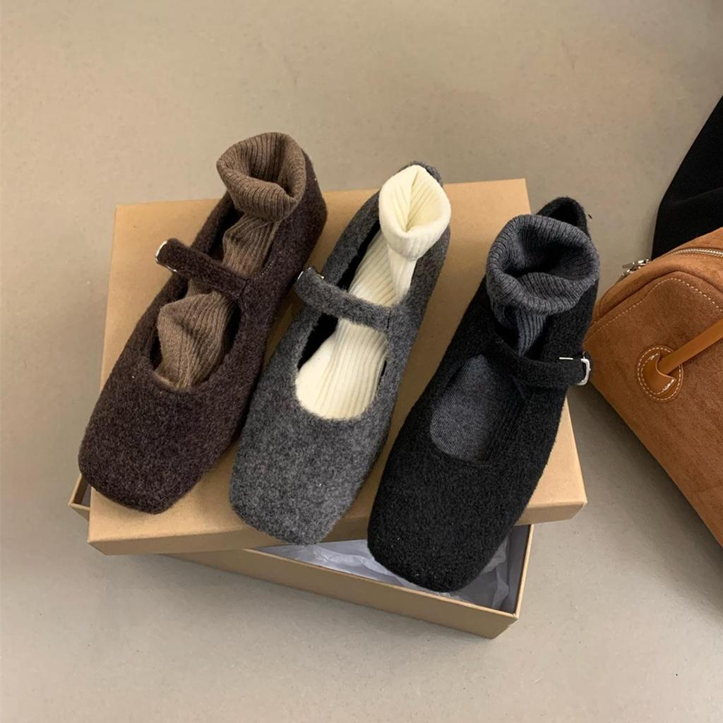 High-End Women's Furry Flat Mary Jane Shoes - 2024 Autumn/Winter French Retro Style