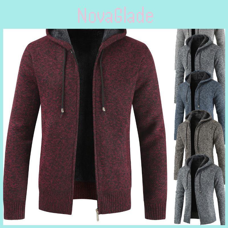 Warm And Cozy Men's Sweater Hoodie With Zipper Front And Soft Lined Pockets