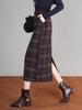 Plaid Wool Blend Split Pencil Skirt - 2025 Winter Mid-Length Vintage Style
