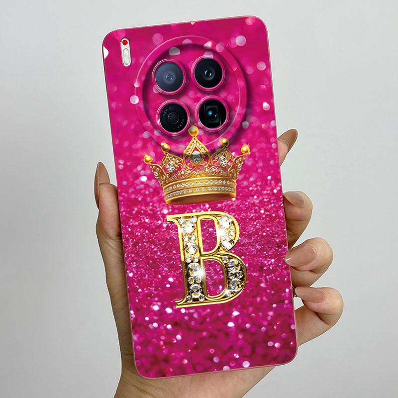 For Tecno Camon 40 Premier 5G CM8 Phone Cases Crown Initial Letter Covers Soft Liquid Silicone Advanced Anti Fingerprint Shell