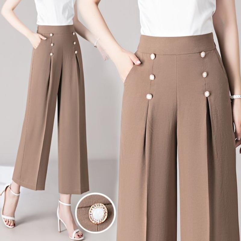 

Весенние женские широкие брюки с высокой талией, элегантные офисные свободные прямые брюки с высокой талией, 9 очков 2XL кофейный