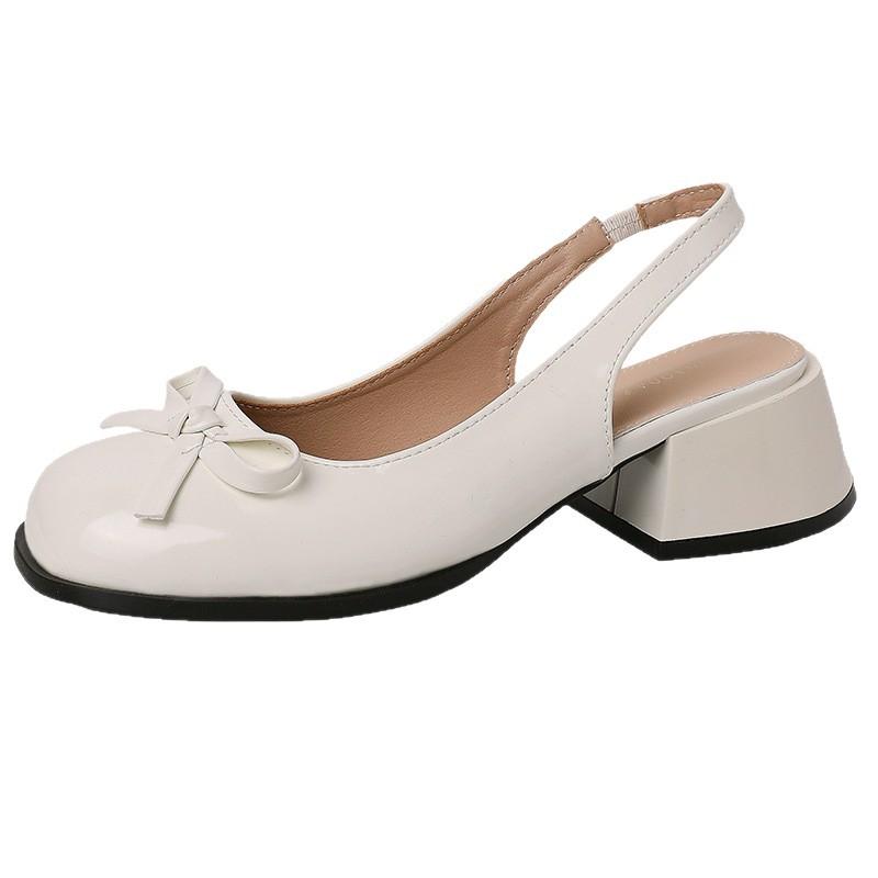 French Fairy Style Bow Bag Head Thick Heel High Heel Sandals Women's Summer New with Skirt Single Shoes Women's Shoes