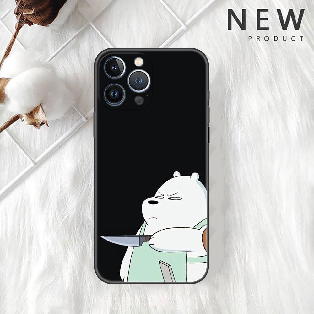 Funda Case For Apple iPhone 14 11 13 7 12 Pro 7 XR XS Max 8 Plus 6 14Pro 13Mini Black Soft Phone Coque We Bare Bears Cartoon