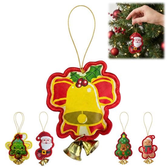 Holiday Hanging Decorations Christmas Santa Gingerbread Keychain, Cute Stuffed Tree Ornament with Festive Decor Metal Bell, Fireplace