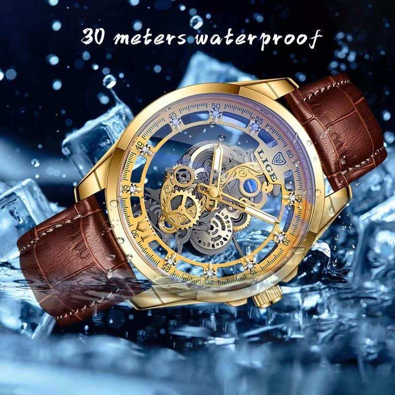 Men Watch Skeleton Quartz Wristwatch Gold Skeleton Retro Man Watch Top Brand Luxury Clock Mens Watches