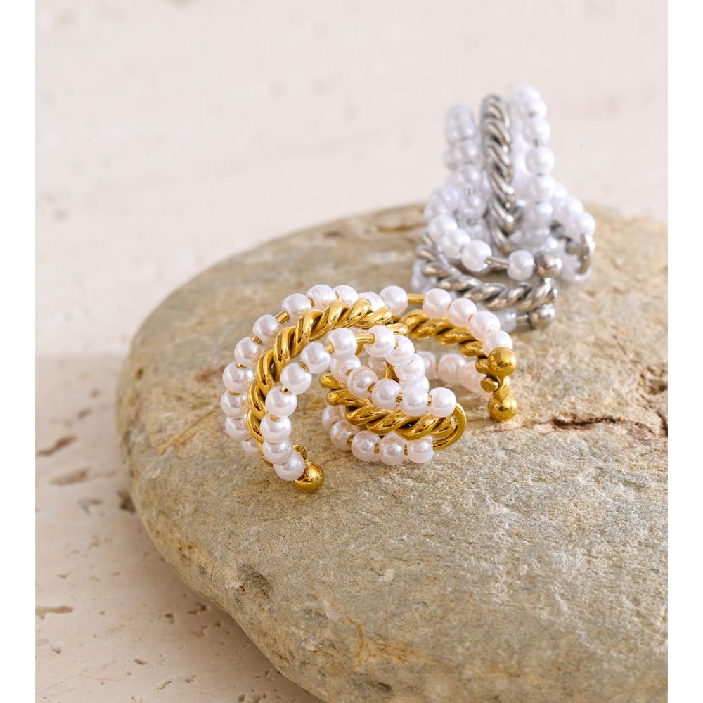 Eetit Simulated Pearls Layered Ear Bone Earrings for Women Stainless Steel Chic Fashion Ear Clip Accessories