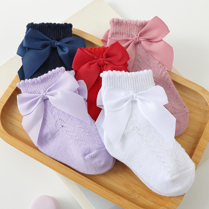 Sommer Mesh Neugeborenen Baby Mädchen Socken Mode Bogen Dünne Socken für Mädchen Infant Kleidung Zubehör Weiß Rot Farbe 0-5Year