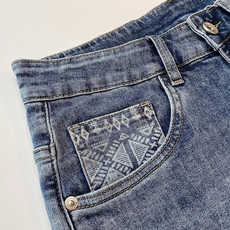 Men's Summer Slim Fit Denim Shorts with Ink-Splashed Print and Diamond Accent