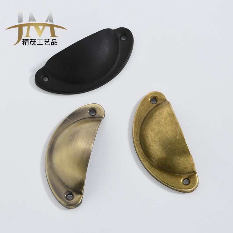 Spot 82MM antique drawer shell handle iron sheet retro semicircular medicine cabinet home decoration old-fashioned furniture brushed nickel