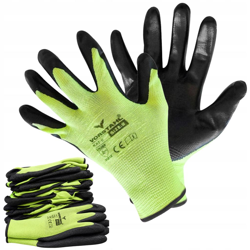 Polyester protective gloves with nitrile, green, 12 pcs, size 8, Vorstahl quality