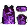 Hip Hop Youthful Purple Butterfly Moon 3D Print 3pcs/Set Student Travel bags Laptop Daypack Backpack Shoulder Bag Pencil Case