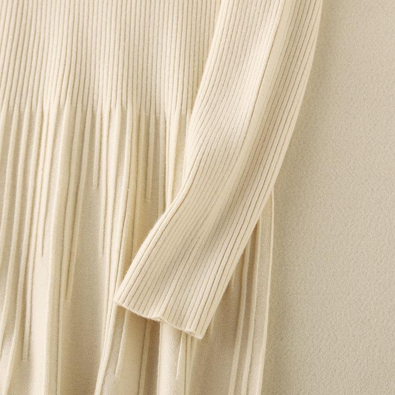 Dámské jednobarevné plisované úplety s dlouhým rukávem do O Neck Podzim Zimní ležérní svetrové šaty