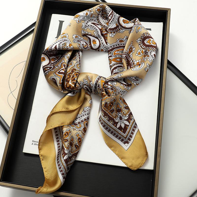 70*70CM Fashion Silk Square Scarf Women Satin Shawl Wrap Hijab Female Hair Band Luxury Ladies Print Design Headband Scarves