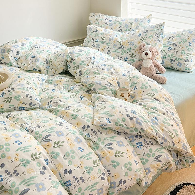 Class A maternal and infant grade super soft washed cotton bed sheet 4pcs set bed hat quilt cover student dormitory single