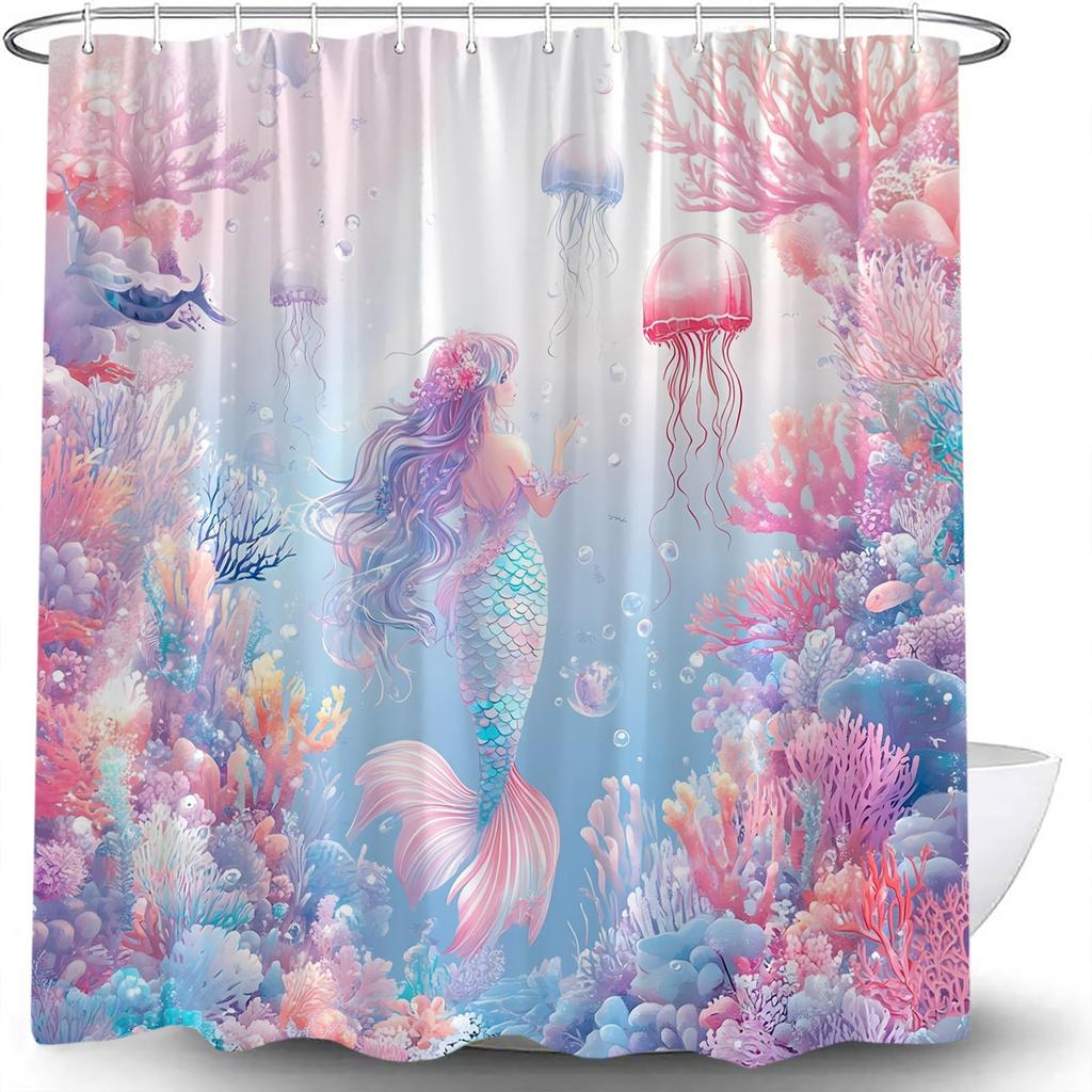 Nautical Mermaid Shower Curtain Ocean Sexy Women Fantasy Sea Mysterious Seascape Bathroom Curtain Polyester Fabric With Hooks