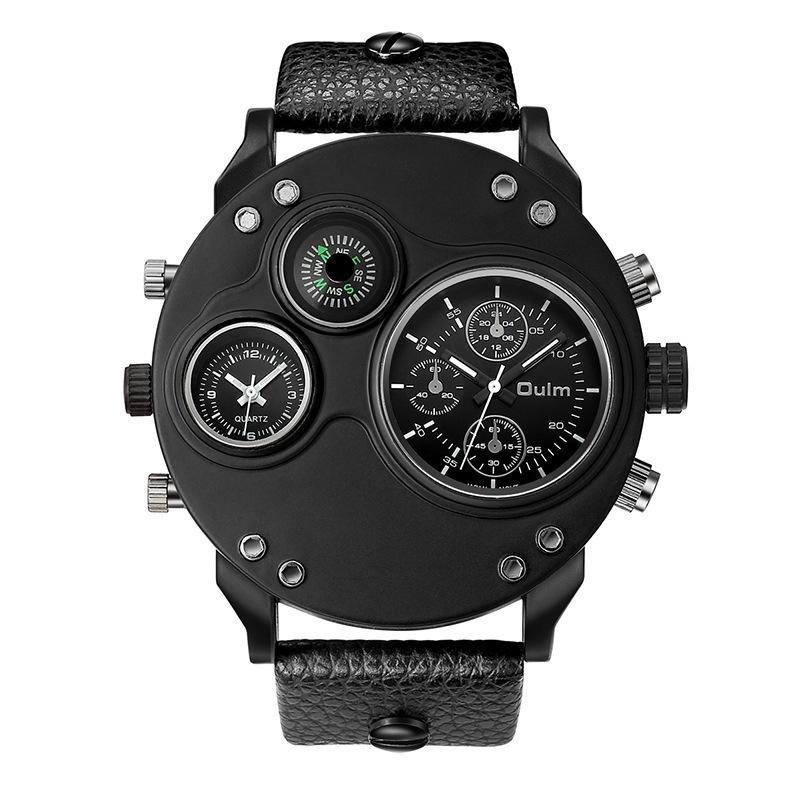 Oulm Quartz Watch Compass Men'S Watch, Watch Dual Time Zone Men'S Watch Large Dial