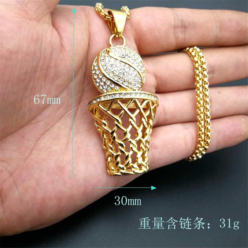 Hip Hop Edelstahl Iced Out Pave Zirkonia Basketball Korb Anhänger mit Ketten Gold Farbe Hip Hop Halskette Schmuck