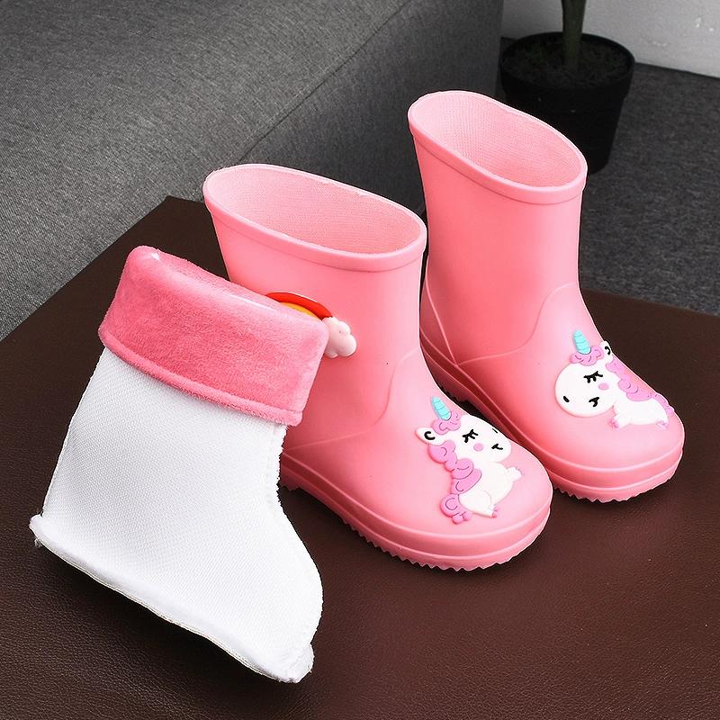 Children's Rain Boots, Girls' Drawstring with Fleece, Boys' Anti Slip Water Shoes, Cartoon Cute Rain Boots, Children's Rain Shoes