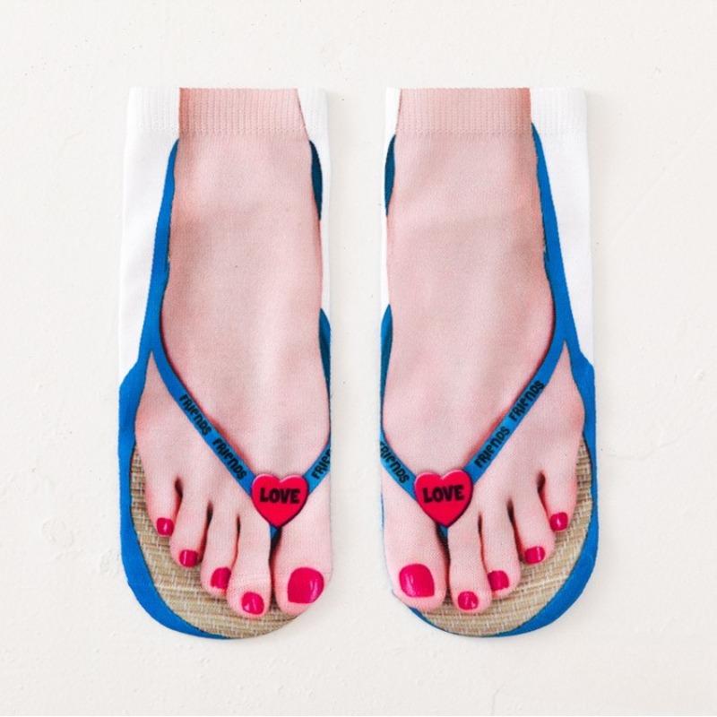 Summer Women's Socks Quirky 3D Printed Flip-flops Boat Socks for Women