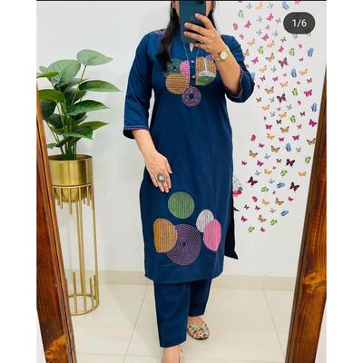 Indisches Bollywood Baumwoll-Kurta-Hosen-Set Damen Designer Party-Kleidung Oberteil Tunika Kurti VFP-1841a