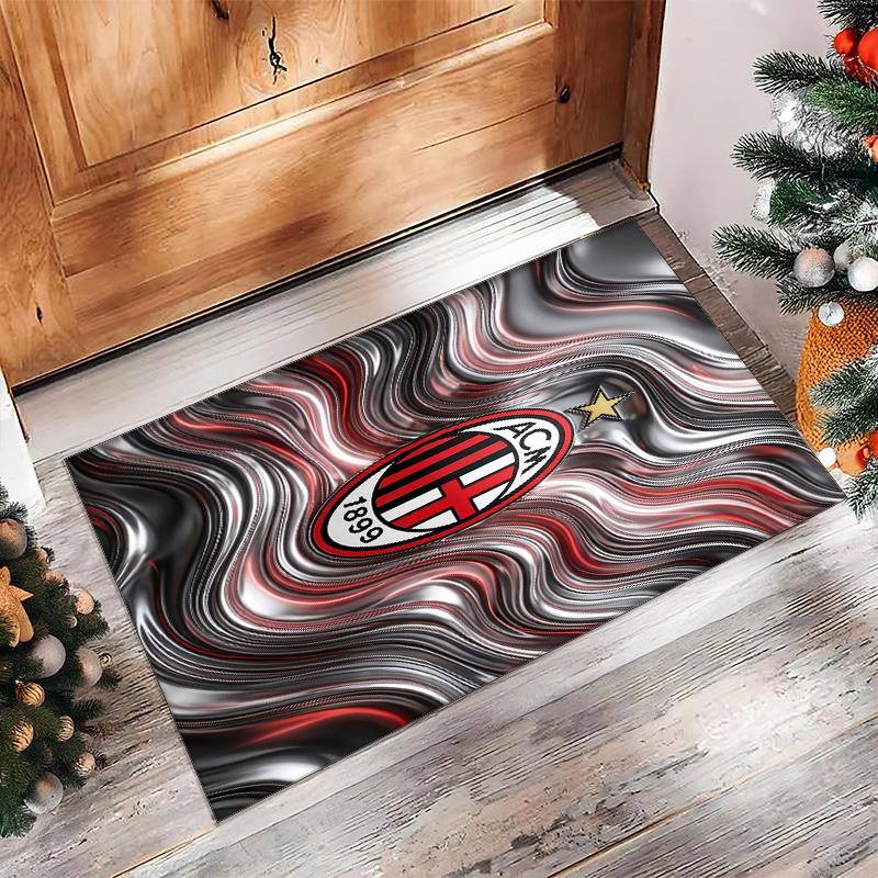 Tappeto in Flanella Stampato AC Milan Antiscivolo Morbido Poliestere Tappeto per Pavimento Tappetino Decorativo da Interno per Camera da Letto Soggiorno Divano Sala Giochi Decorazione Casa