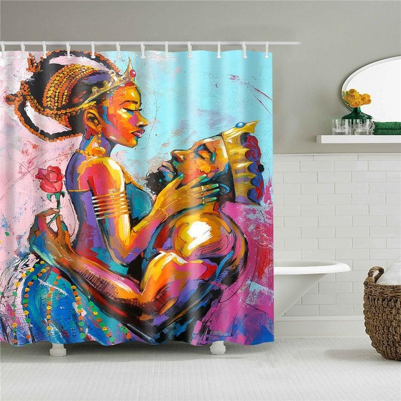 Abstract African Shower Curtain Prints Fabric Polyester Curtains For Bathroom Waterproof Bath Curtain Hooks Decoration