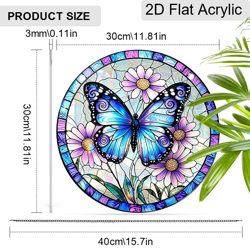 2D Flat Acrylic Butterfly Flower Suncatcher Decorative Hanging Ornament, 7.87/11.81inches Stained Spring Summer Home Balcony Window Wall Garden Tree