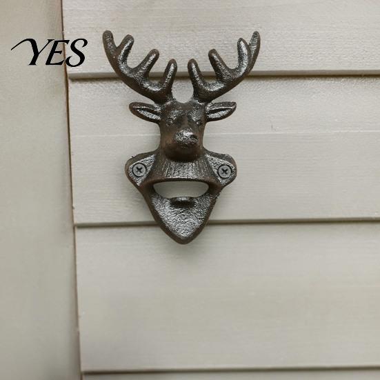 Rustic Wall Bottle Opener Elk Cow Head Opener, Mounted Beer Cap Remover, Iron for Home Bar, Industrial Decor Cast