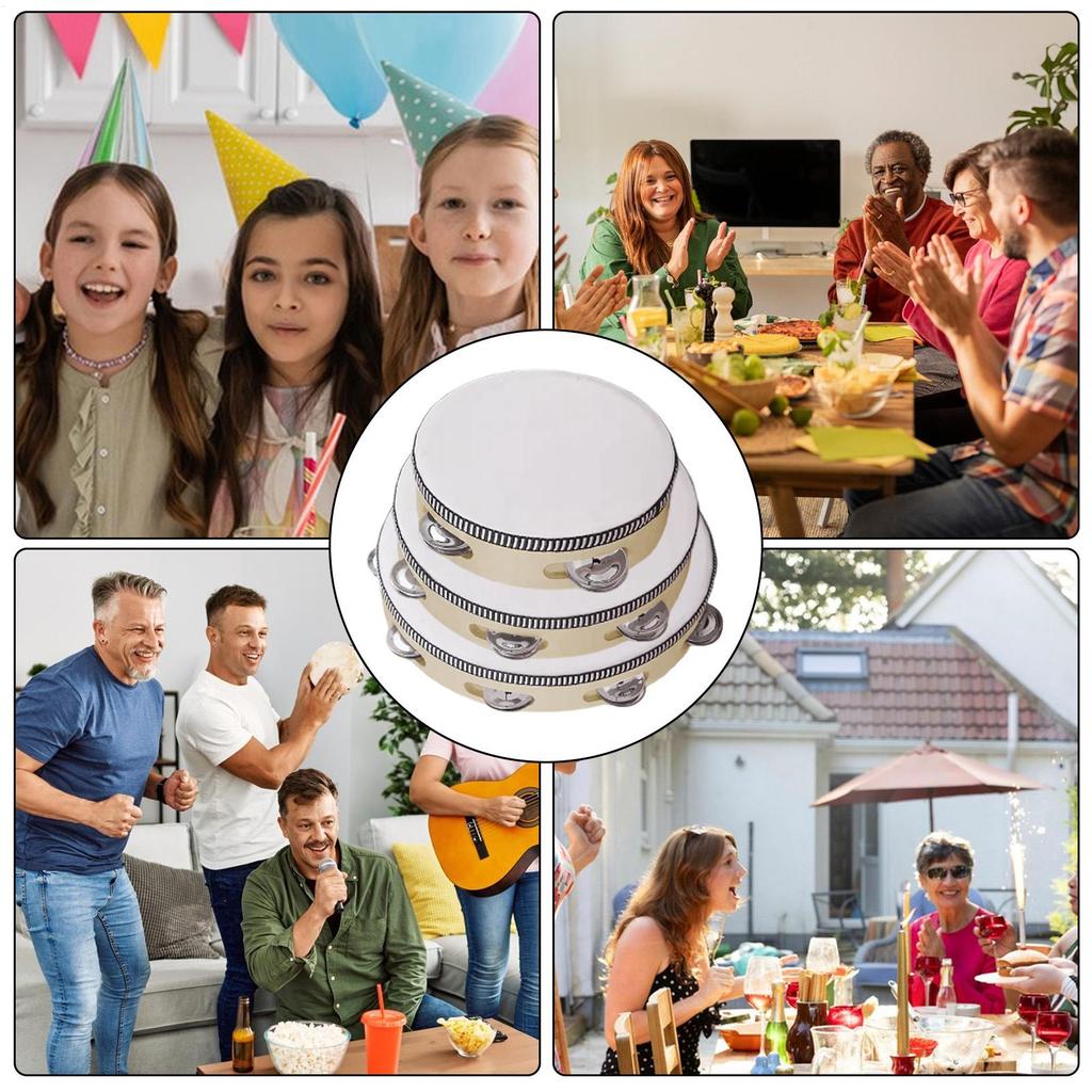 Tambourine Instrument Handheld Tambourine Drum With Jingle Bells 3-Piece Wooden Percussion Instruments For Training Kids